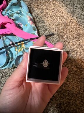 Pandora Teardrop Halo Ring with Clear Stones - Pink Box